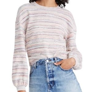 Madewell | Bubble-Sleeve Crop Top in Rainbow Stripe, Large